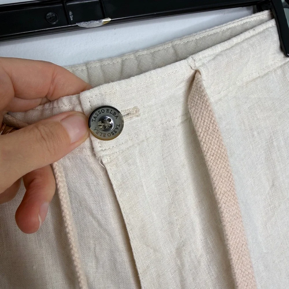 Tasso Elba Mens Linen Drawstring Pants Beige Oatmeal Casual Beach Trousers 34/30